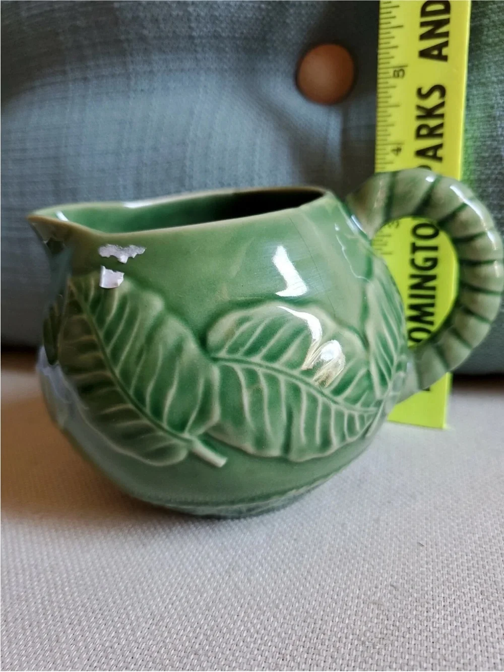 NWT Bordallo Pinheiro Leaf Service Green Creamer Leaves Basketweave Discontinued